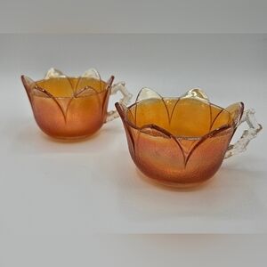 X2 Imperial Glass Marigold Carnival Orange Peel Punch Cup Vintage